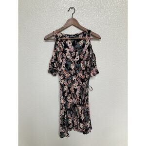 Angie boho floral gauzy tie front dress size small y2k cold shoulder beachy